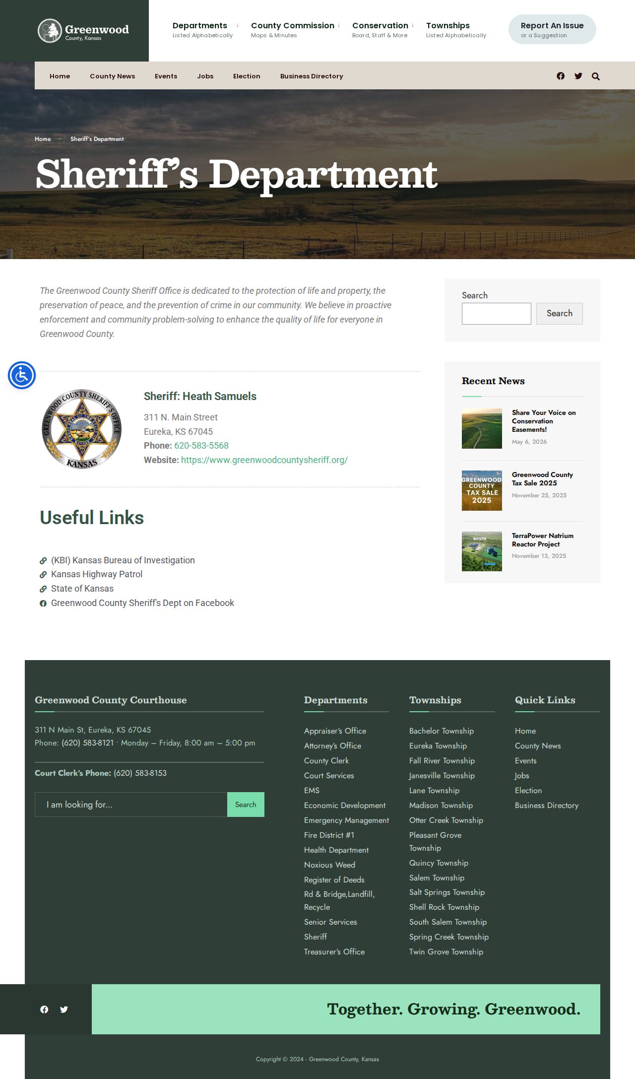 Official Greenwood County Sheriff page with jail contact information