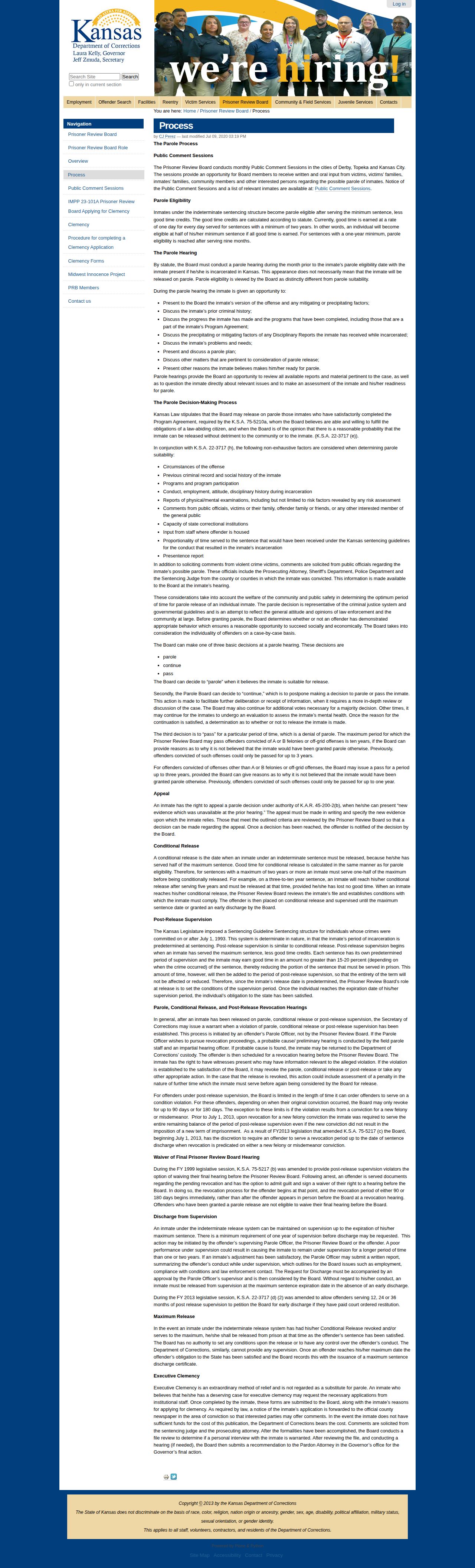 KDOC parole process for Greenwood County release supervision records